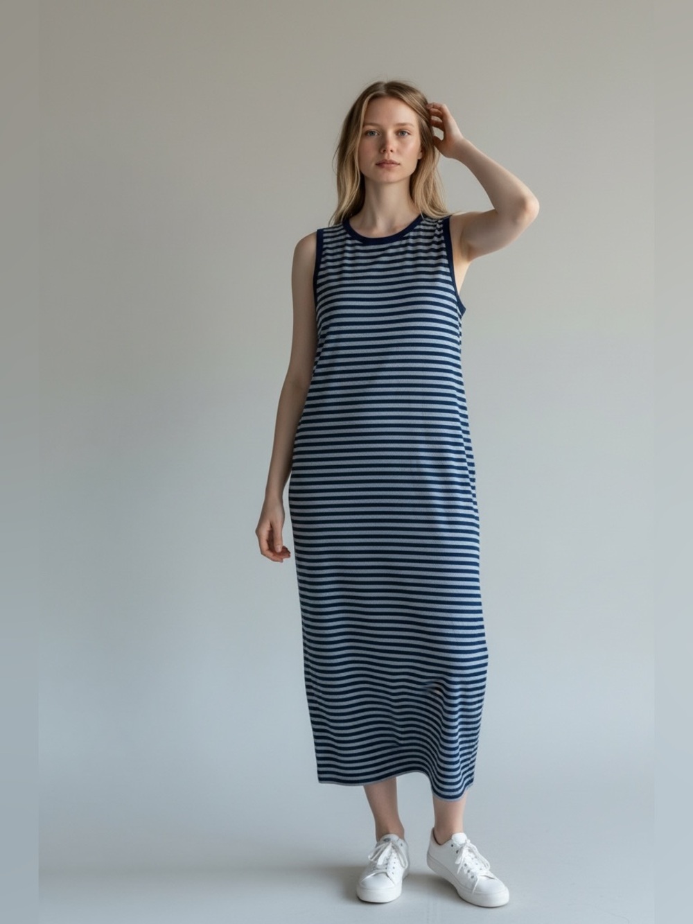 BB Dakota Women’s Striped Navy Midi Tank Dress Size Medium NWT